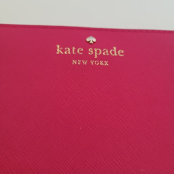 Kate Spade Wallet Clutch Accordion Geniue Cow Saffiano Leather Zip Around Pink - Picture 12 of 13